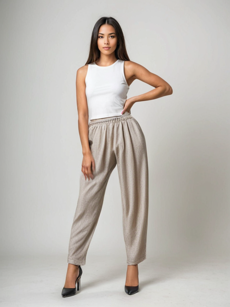 Casual Loose Wide-Leg Pants with Elastic Waist CRLinen1216-110