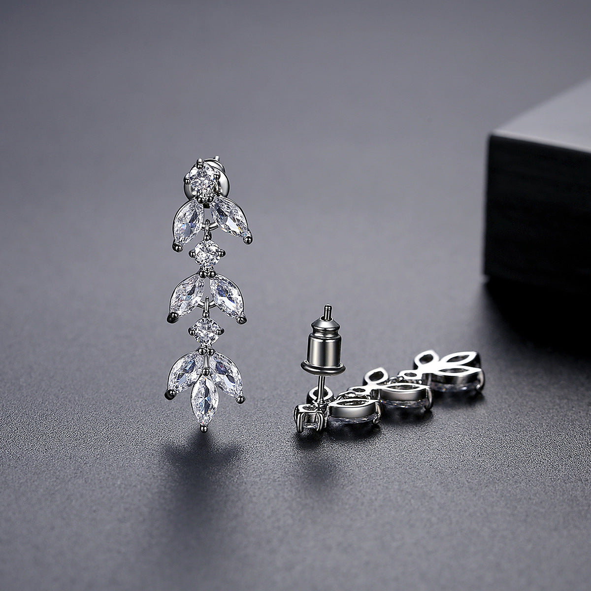 Cubic Zirconia Bridal Navette Leaves Drop Earrings AAA001