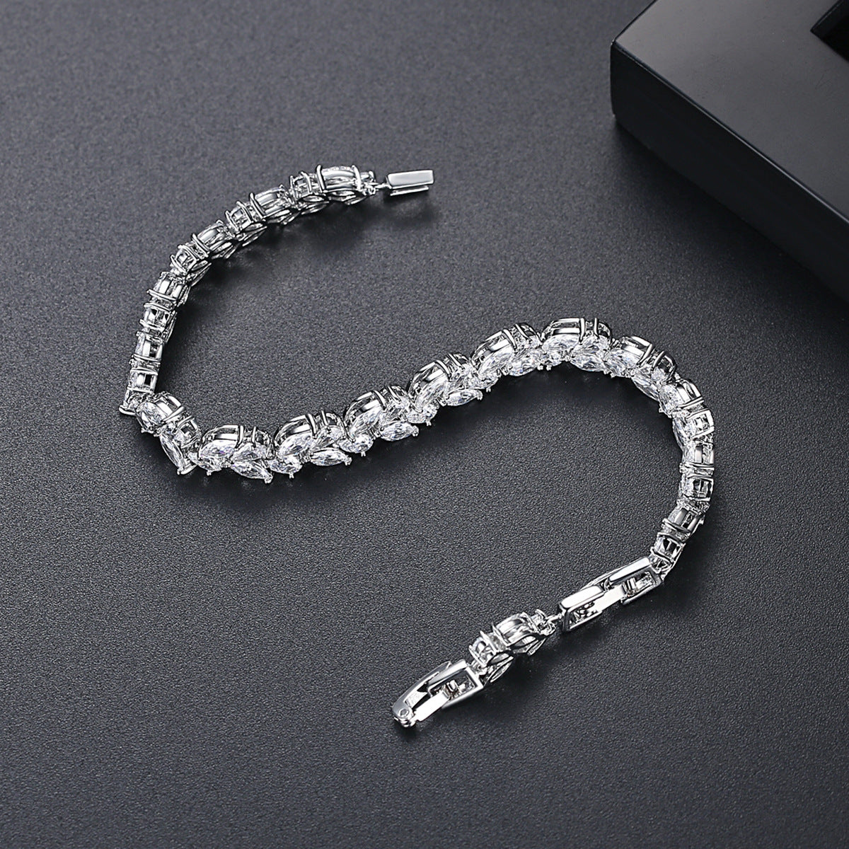 White Gold Plated Marquise Cubic Zirconia Bracelet AAA058