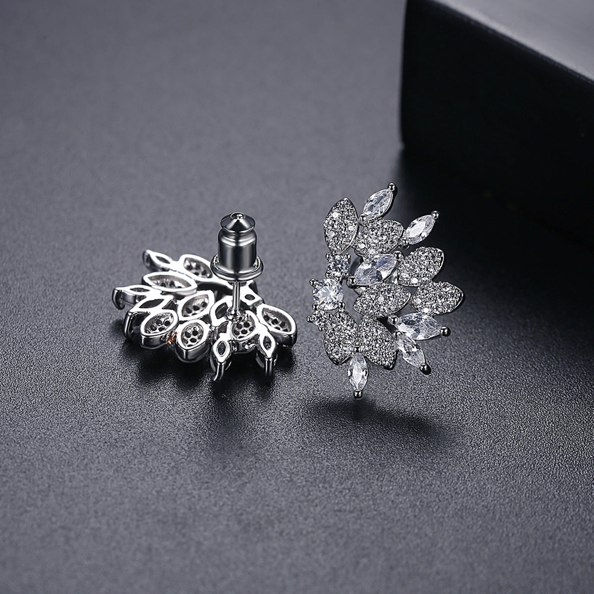 White Gold Plated Marquise Cut Cubic Zirconia Stud Earrings AAA060