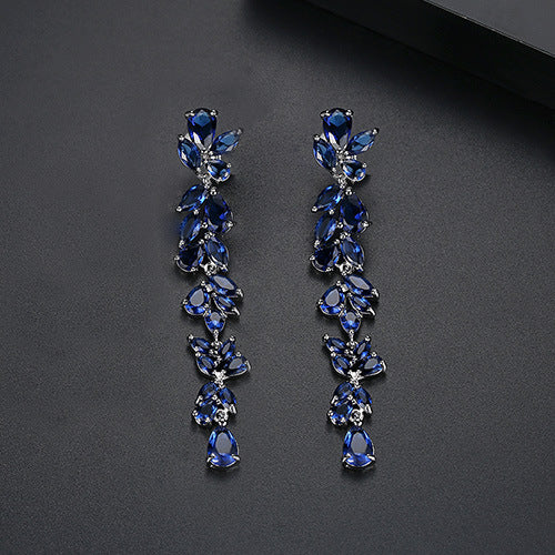 White Gold Plated Pear & Marquise Cubic Zirconia Long Drop Earrings AAA005