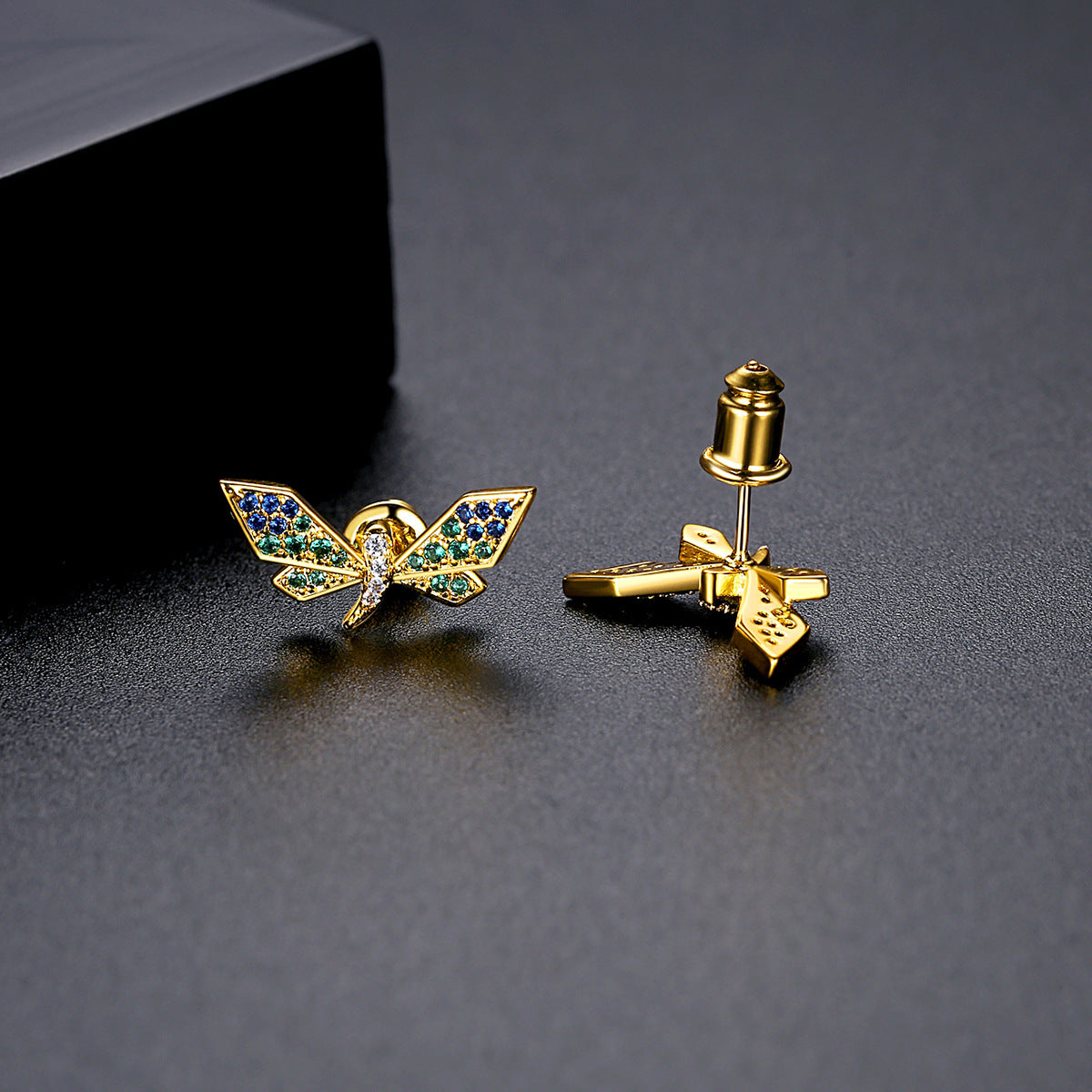 Gold Plated Dragonfly Cubic Zirconia Stud Earrings AAA1097