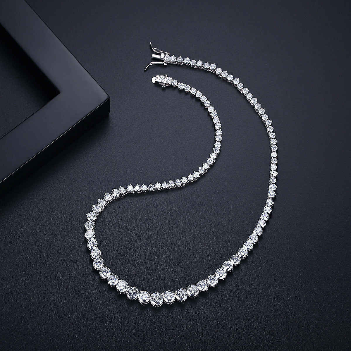 White Gold Plated Round Cut Cubic Zirconia Choker Necklace AAA1125