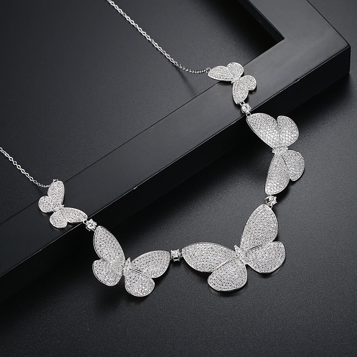 White Gold Plated Butterfly Cubic Zirconia Necklace AAA1127