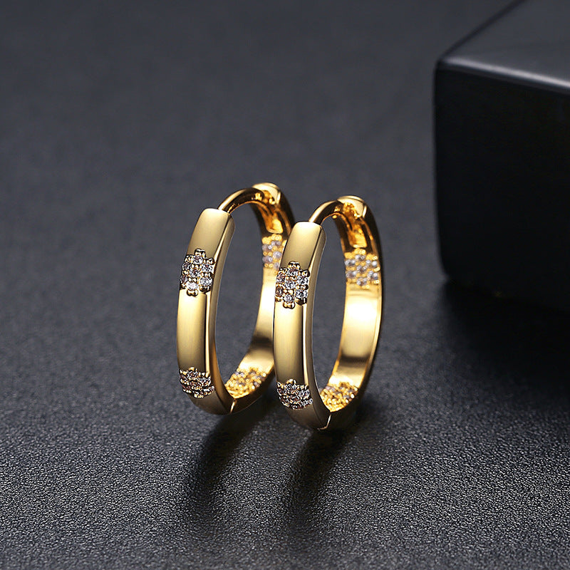 Gold Plated Flower Cubic Zirconia Huggie Earrings AAA1142