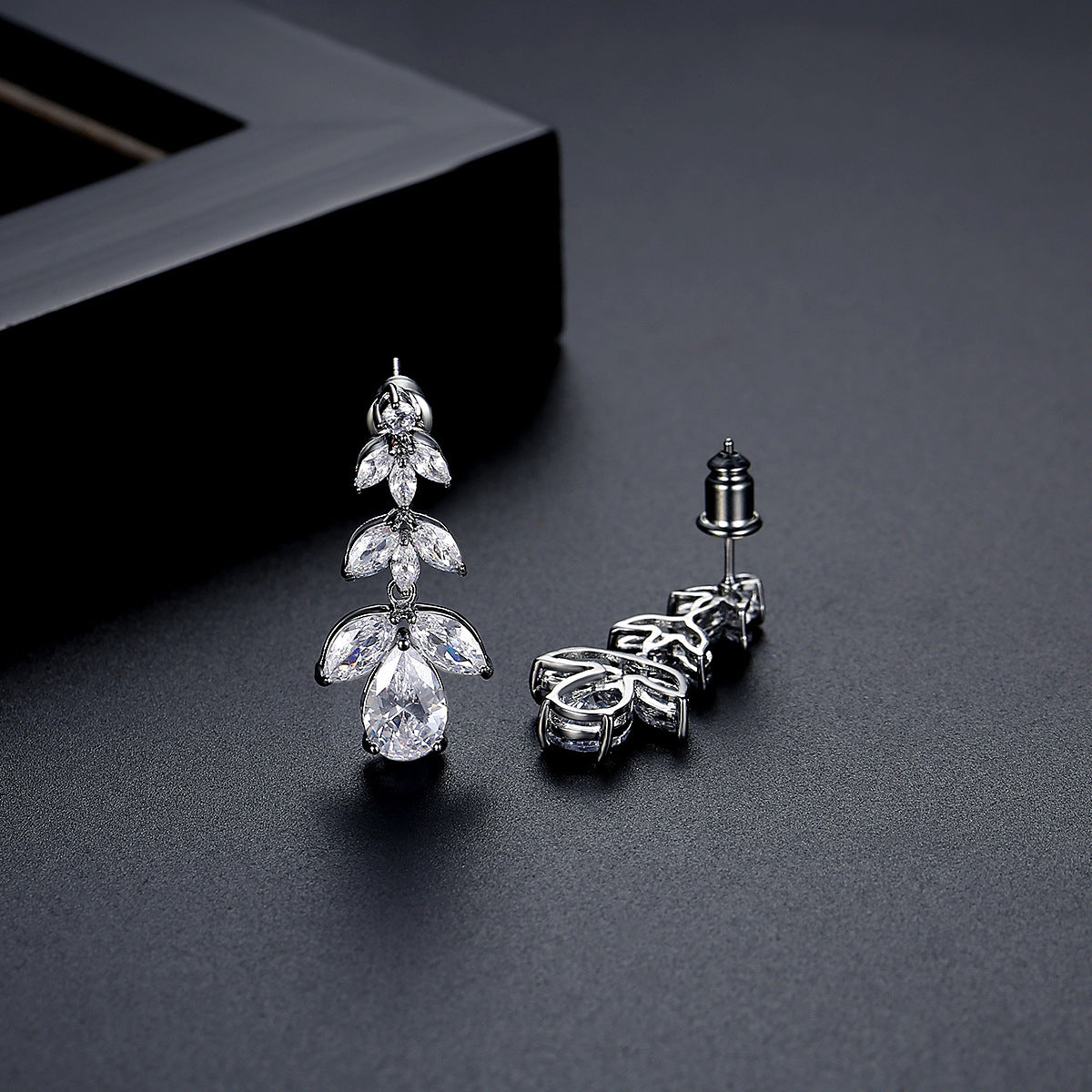 White Gold Plated Marquise & Pear Cubic Zirconia Drop Earrings AAA1176