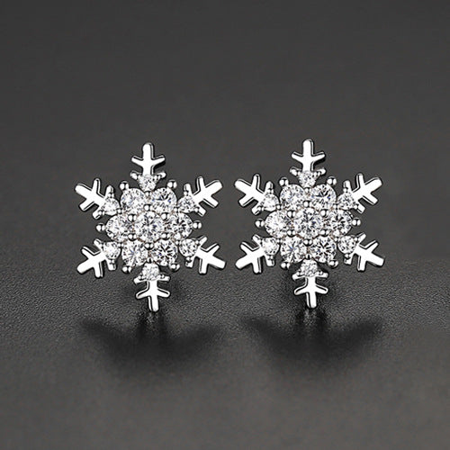 Gold Plated Snowflake Cubic Zirconia Stud Earrings AAA120