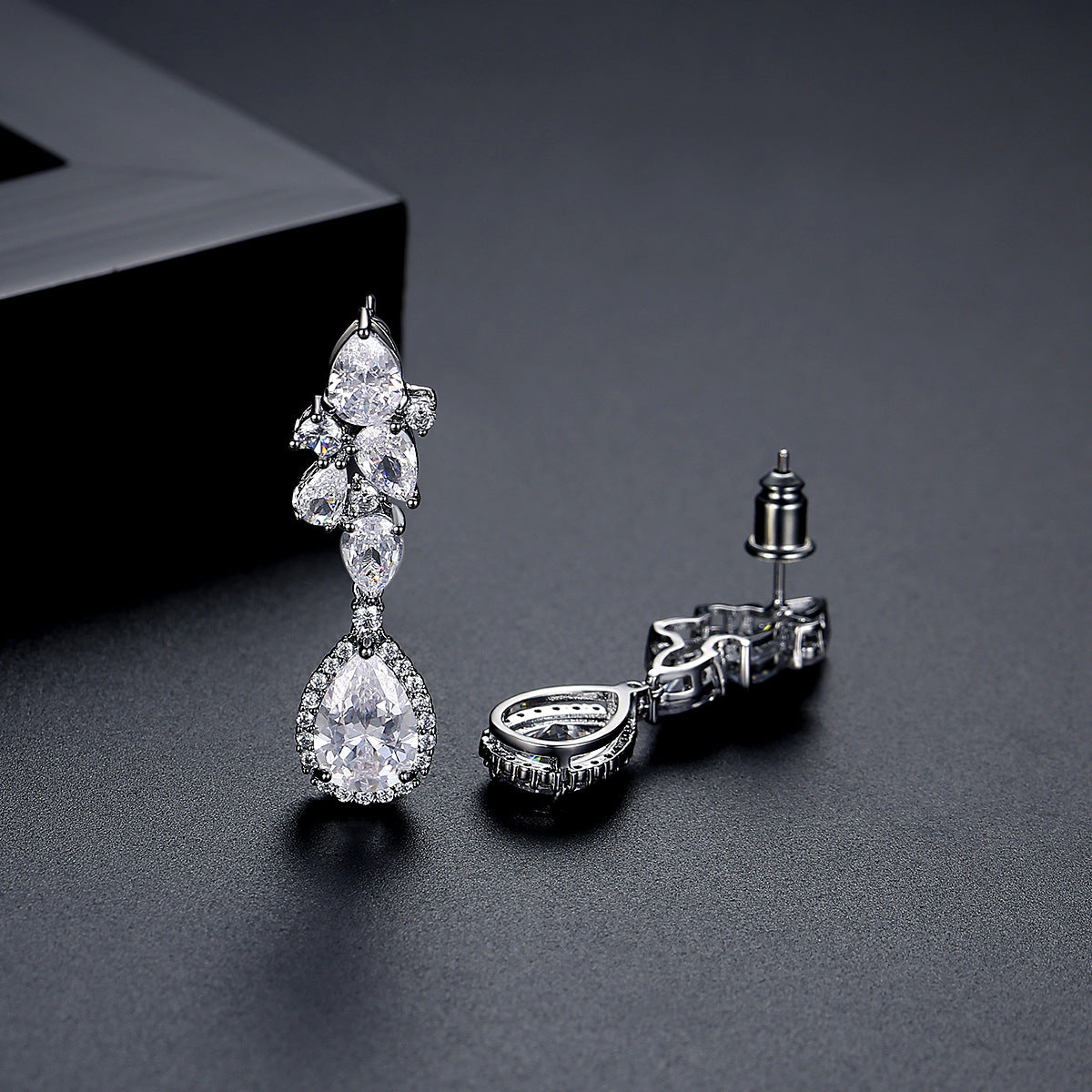 White Gold Plated Pear Shape Cubic Zirconia Drop Dangle Earrings AAA1230