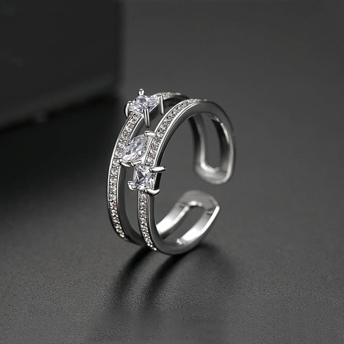 White Gold Plated Cubic Zirconia Double Layer Open Ring AAA129