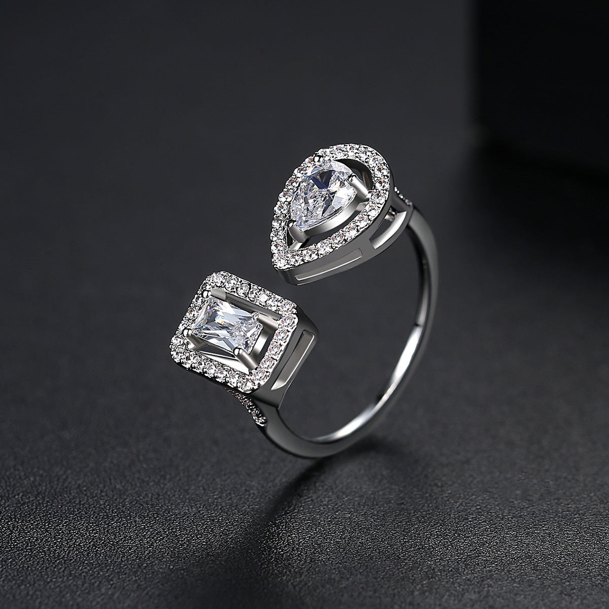 Gold Plated Pear & Baguette Cubic Zirconia Open Ring AAA1927
