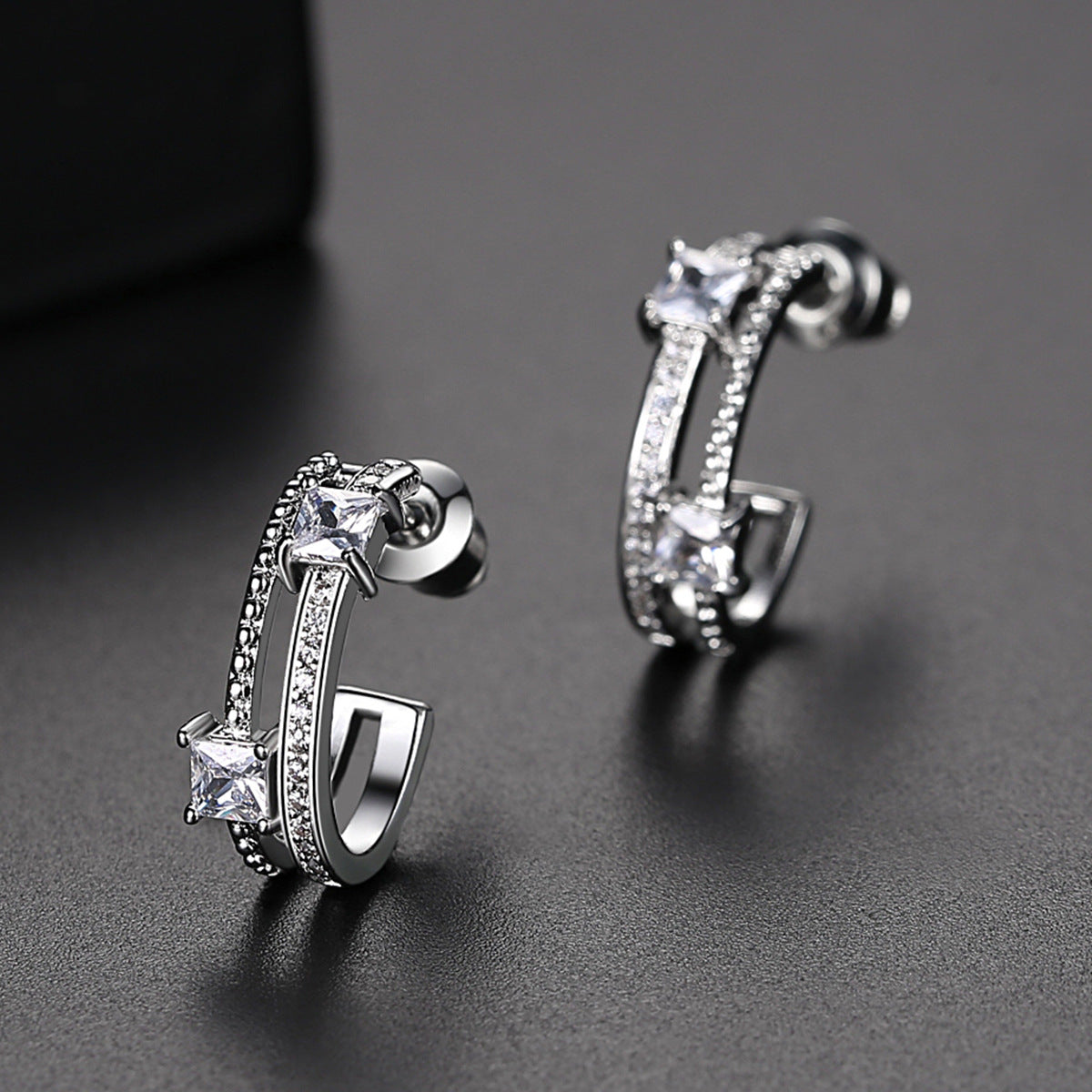 White Gold Plated Cubic Zirconia Open C Hoop Earrings AAA1946