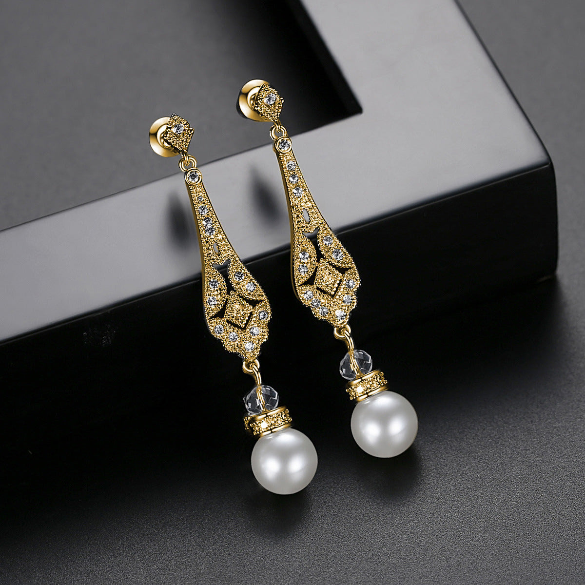 White Gold Plated Faux Pearl Drop Dangle Earrings AAA2129