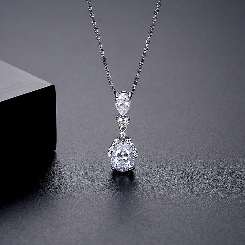 White Gold Plated Cubic Zirconia Pear Shape Pendant Necklace AAA2152