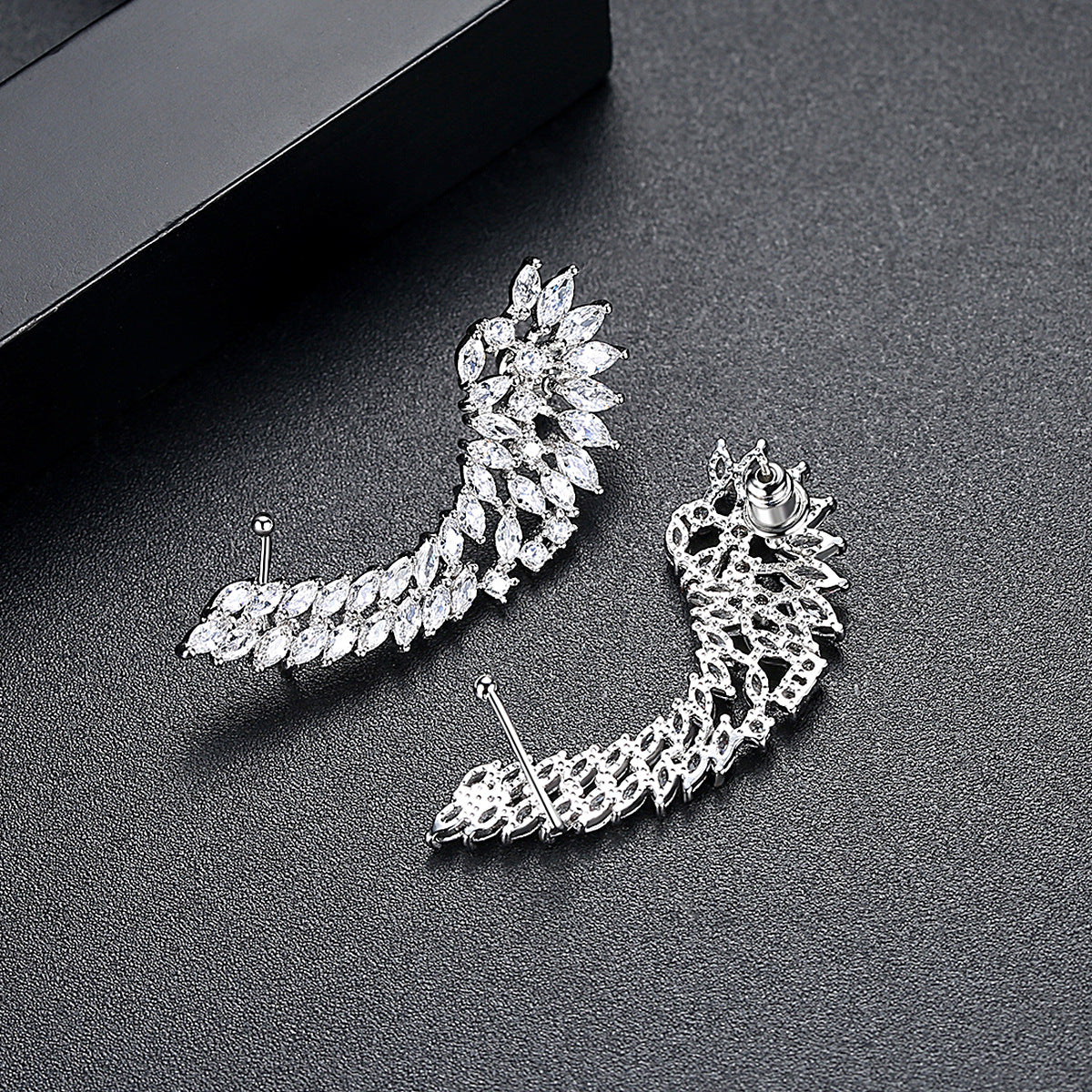 White Gold Plated Cubic Zirconia Ear Bone Clip on Ear Cuff Earrings AAA2183