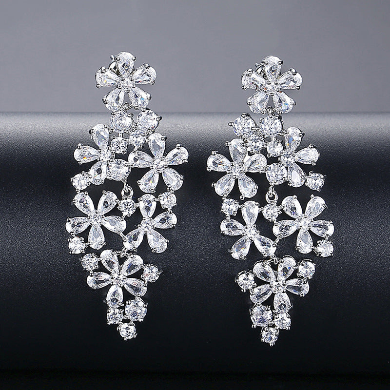 White Gold Plated Bridal Cubic Zirconia Cluster Earrings AAA2270