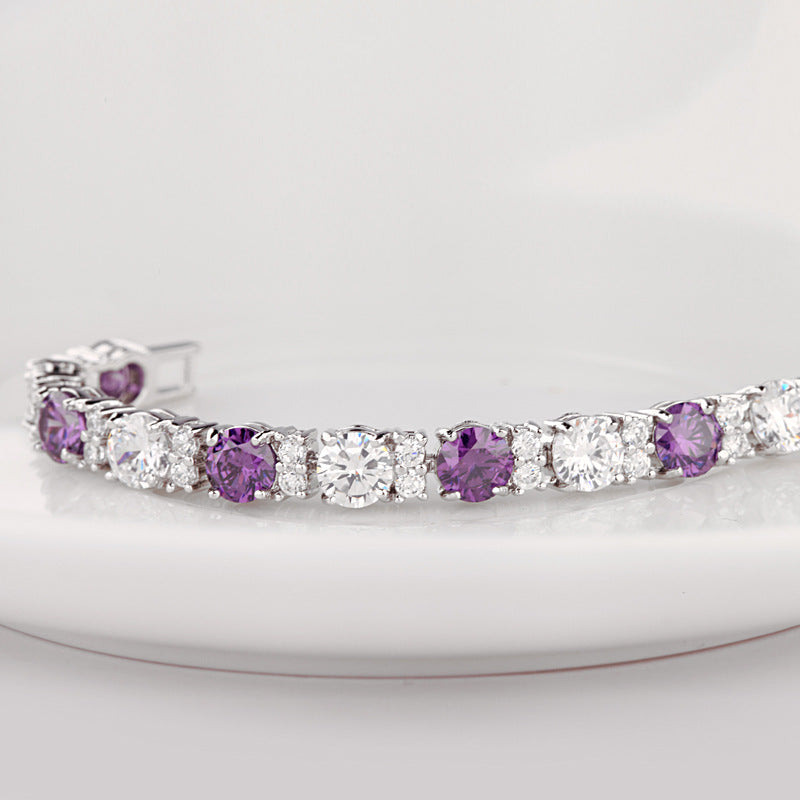 Purple & White Cubic Zirconia Tennis Bracelet AAA2295