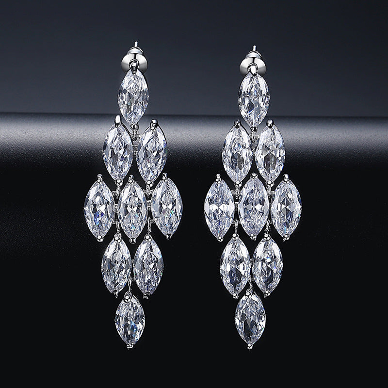 White Gold Plated Navette Cubic Zirconia Chandelier Earrings AAA2314