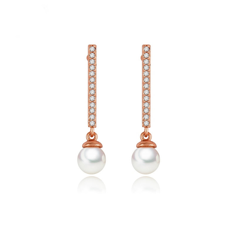 Rose Gold Plated Cubic Zirconia Faux Pearl Dangle Earring AAA2336