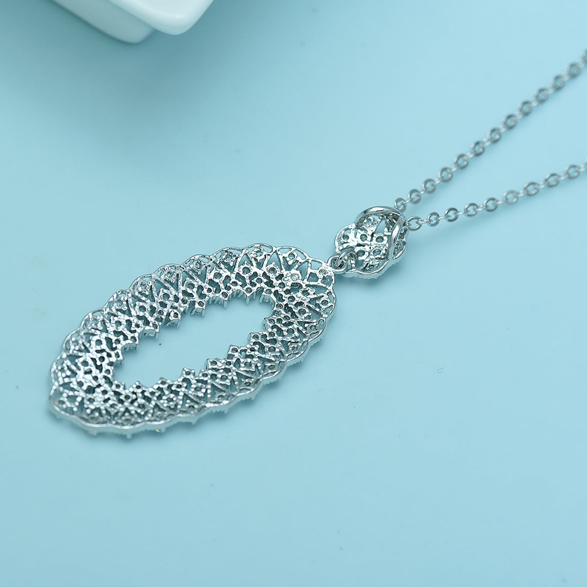 White Gold Plated Cubic Zirconia Marquise Shaped Pendant Necklace AAA2349