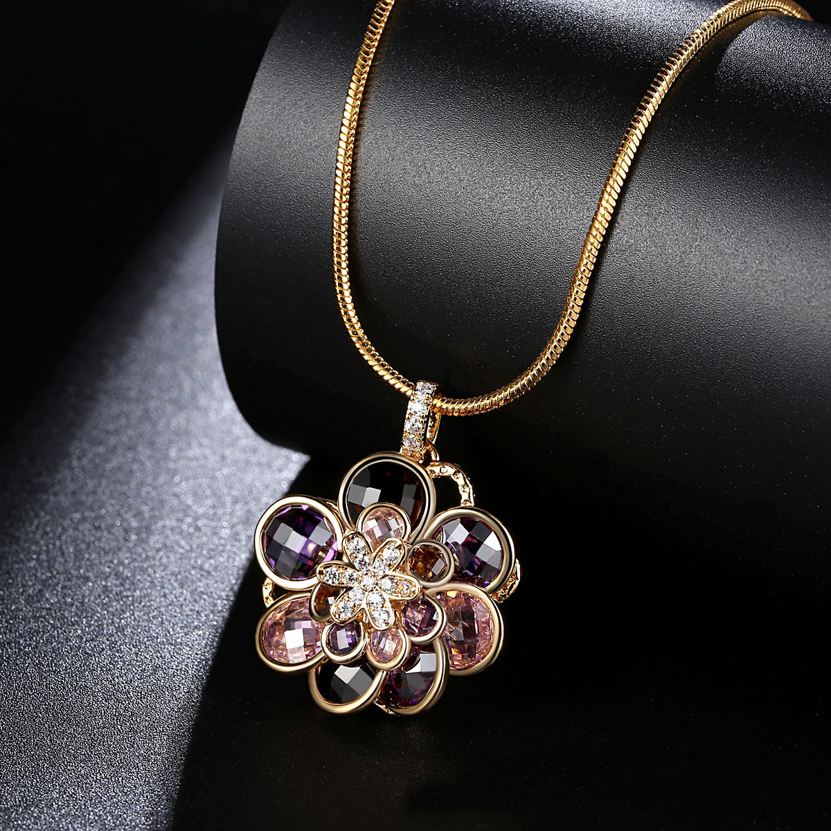 Multi-color Cubic Zirconia Flower Chain Necklace AAA2380