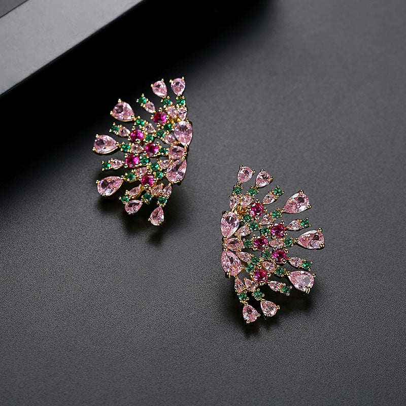 Multi-color Gold Plated Cubic Zirconia Flower Stud Earrings AAA2389