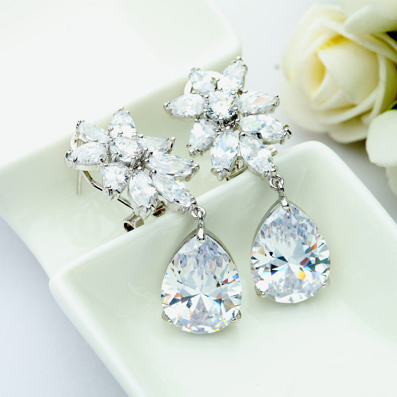 White Gold Plated Cubic Zirconia Teardrop Dangle Earring AAA2395
