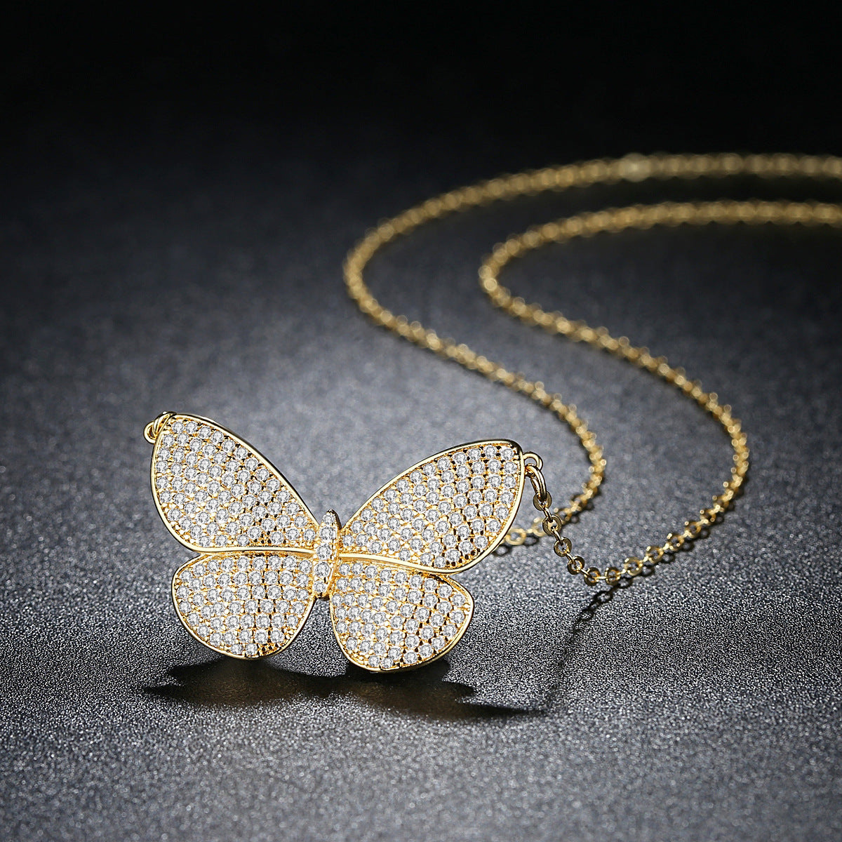 White Gold Plated Cubic Zirconia Butterfly Pendant Necklace AAA2405