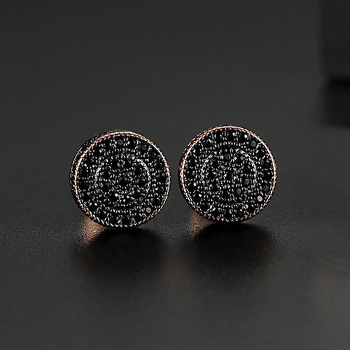 Rose Gold Plated Black Cubic Zirconia Round Stud Earrnings AAA2407