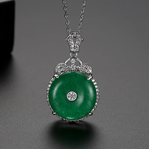 Luxury Cubic Zirconia Faux Jade Pendant Necklace AAA2436