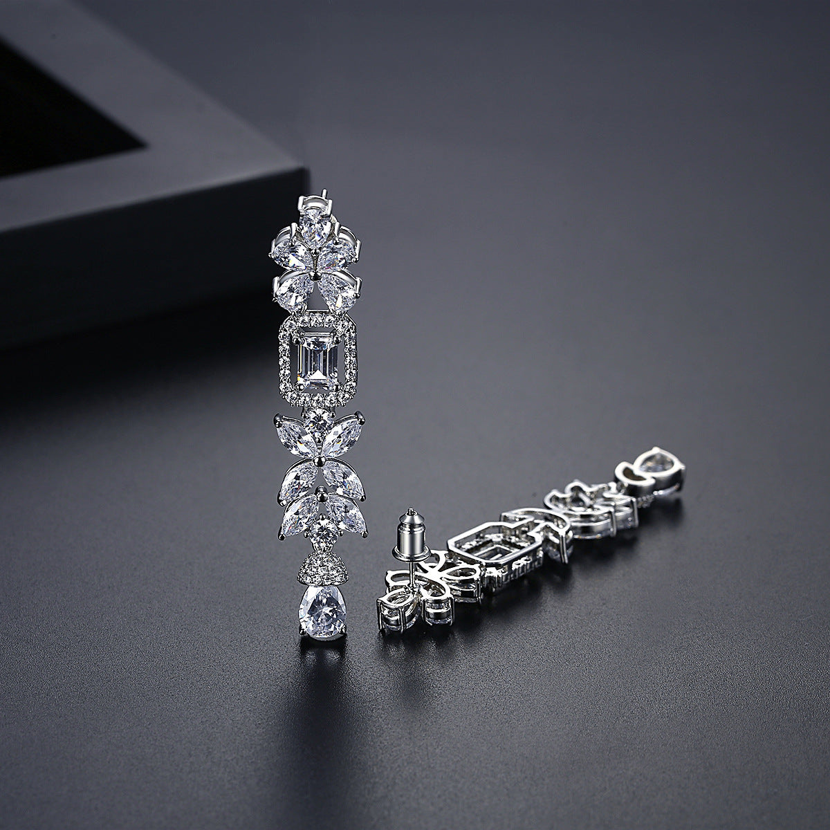 White Gold Plated Cubic Zirconia Fallon Long Drop Earrings AAA2445A