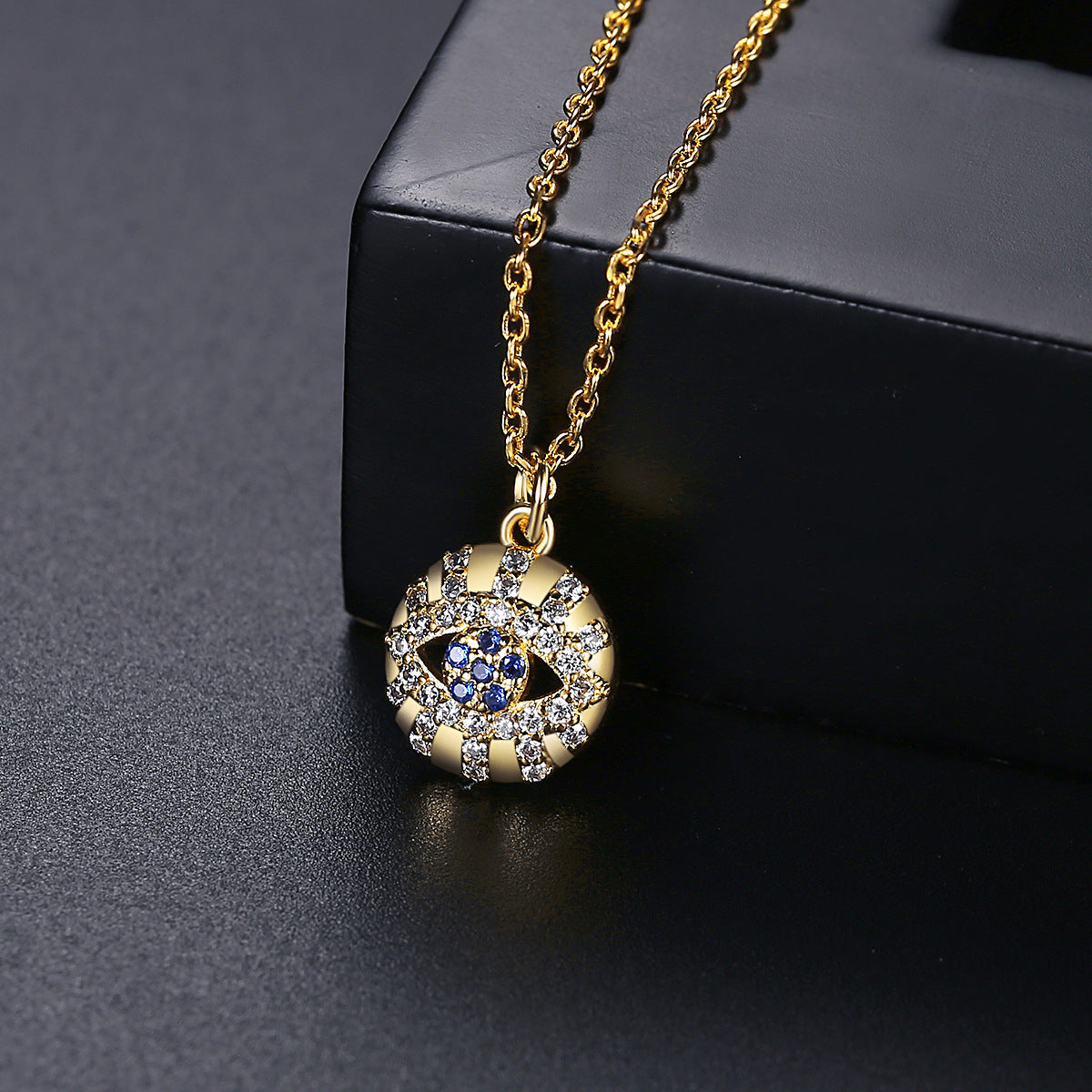 Gold Plated Round Cubic Zirconia Eye Chain Necklace AAA2471