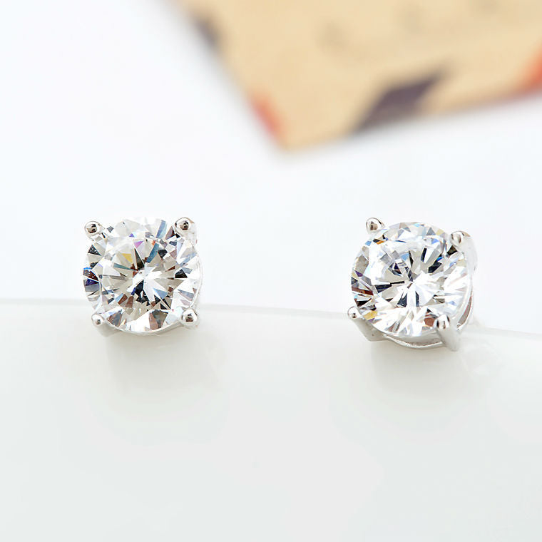 White Gold Plated Round Cubic Zirconia Stud Earrings AAA2509