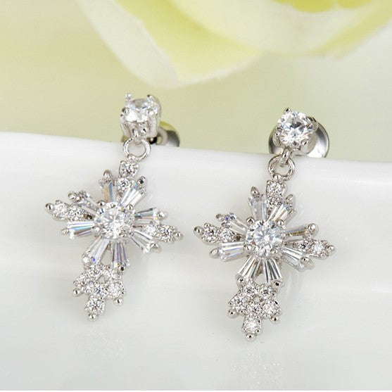 Rose Gold Plated Cubic Zirconia Cross Drop Earrings AAA2519