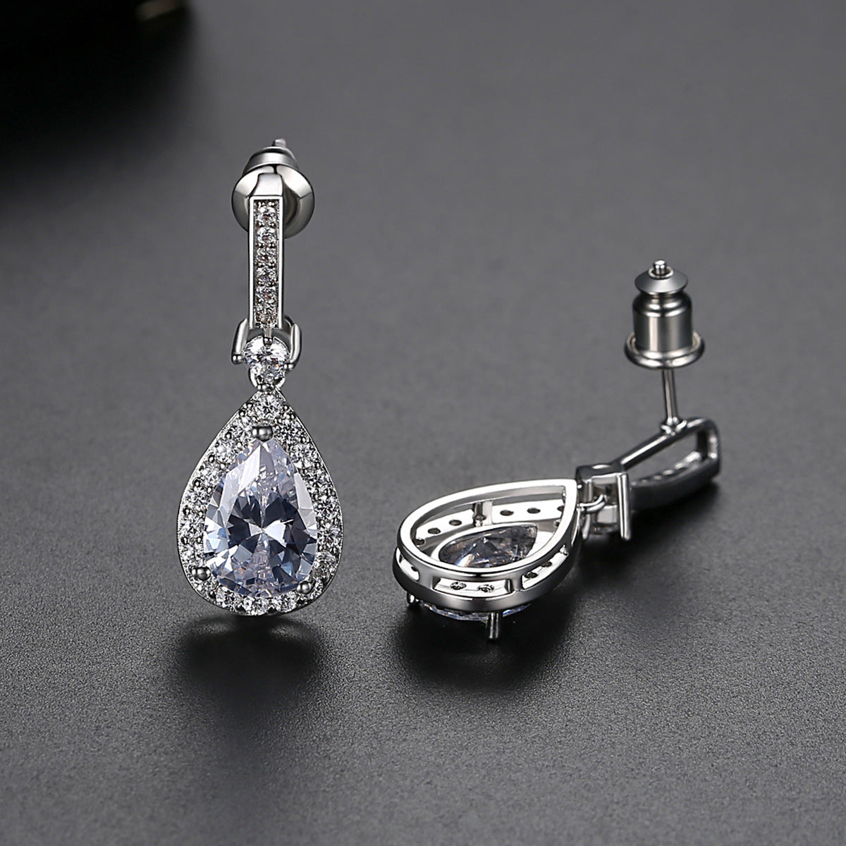 White Gold Plated Pear Shape Cubic Zirconia Drop Earrings AAA391
