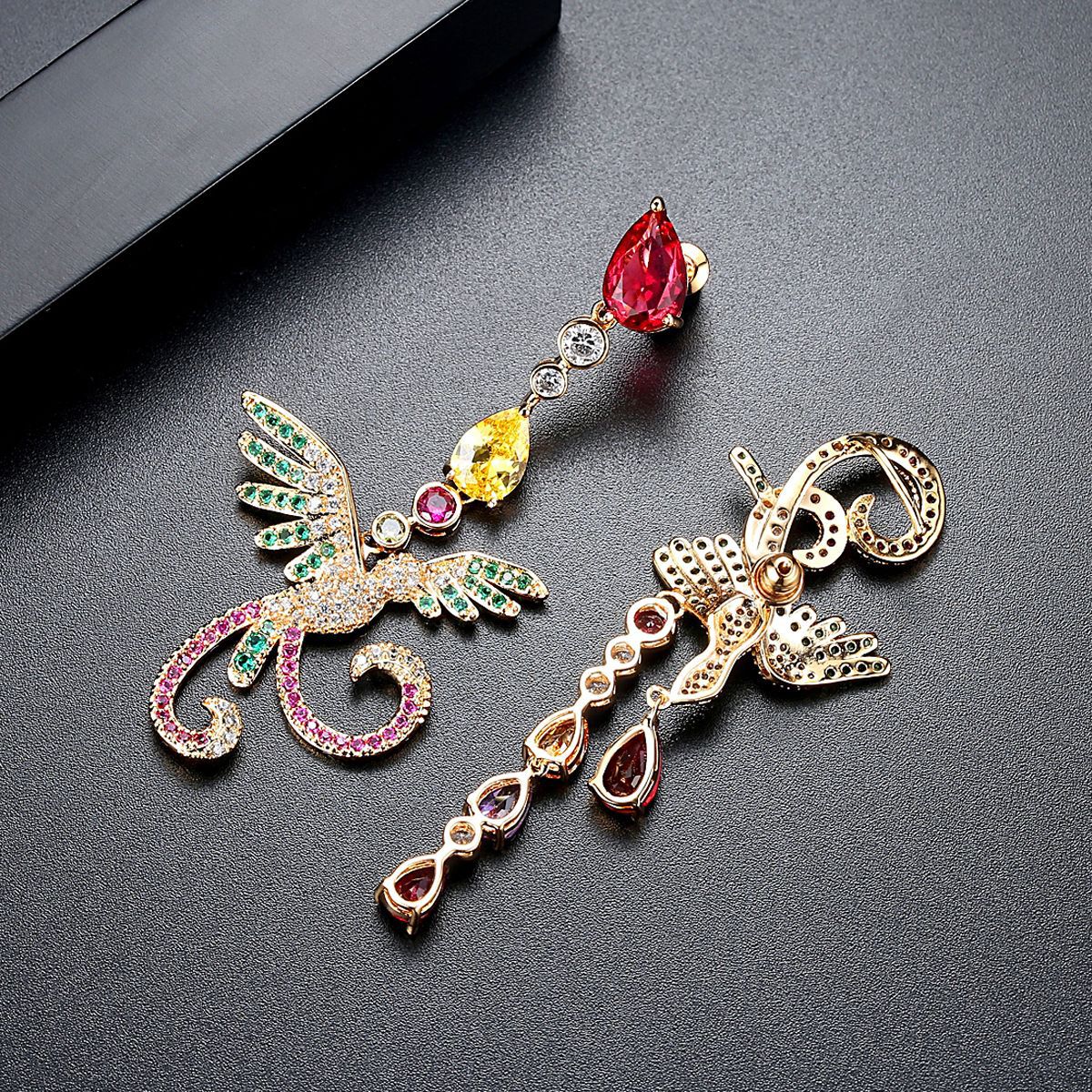 Multicolor Phoenix Spirit Cubic Zirconia Long Drop Dangle Earrings AAA680