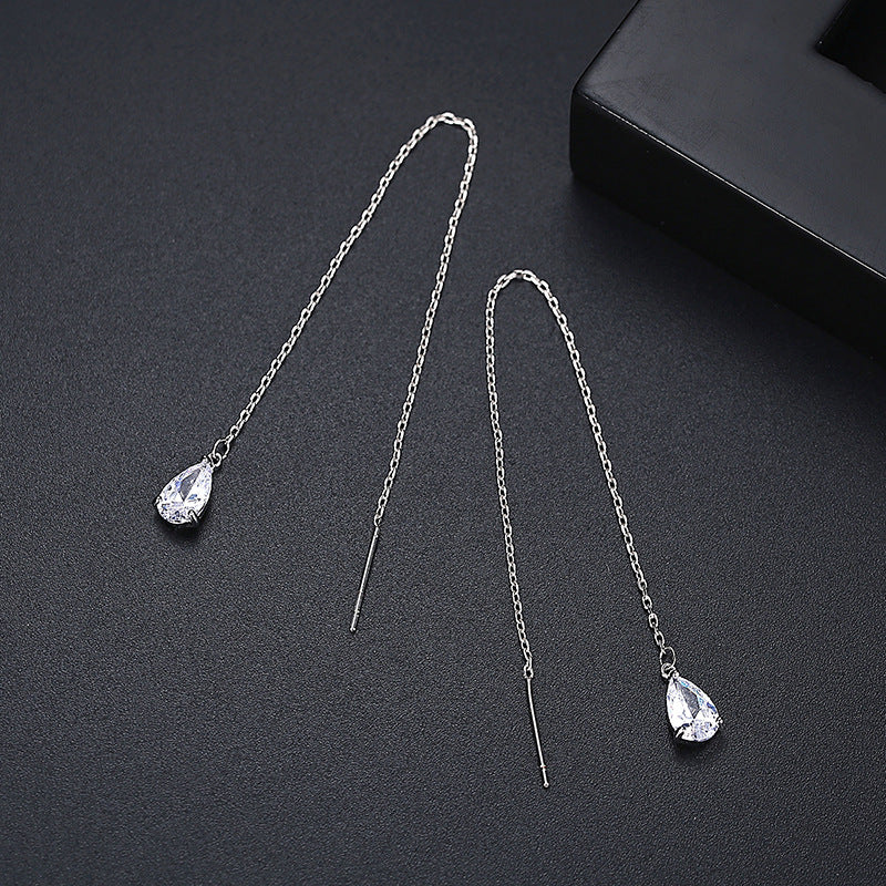 Gold Plated Pear Shape Cubic Zirconia Threader Earrings AAA951