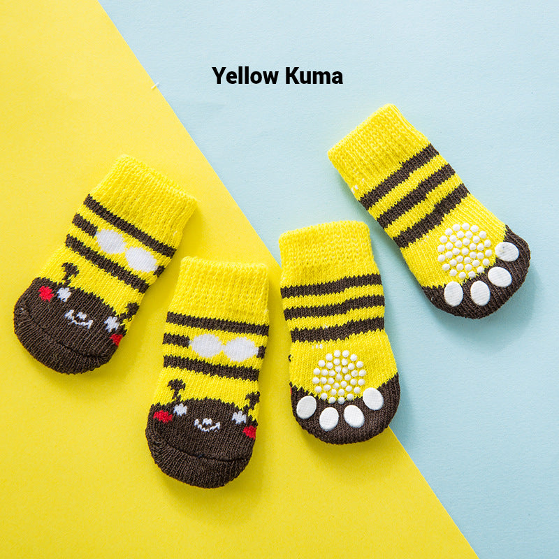 5 pairs of Cute Cartoon Pet Socks – Non-Slip Cotton Socks for Dogs & Cats