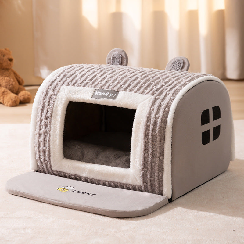 Cozy Cave Dog Bed – Warm Plush Pet House with Removable Cushion for Dogs & Cats