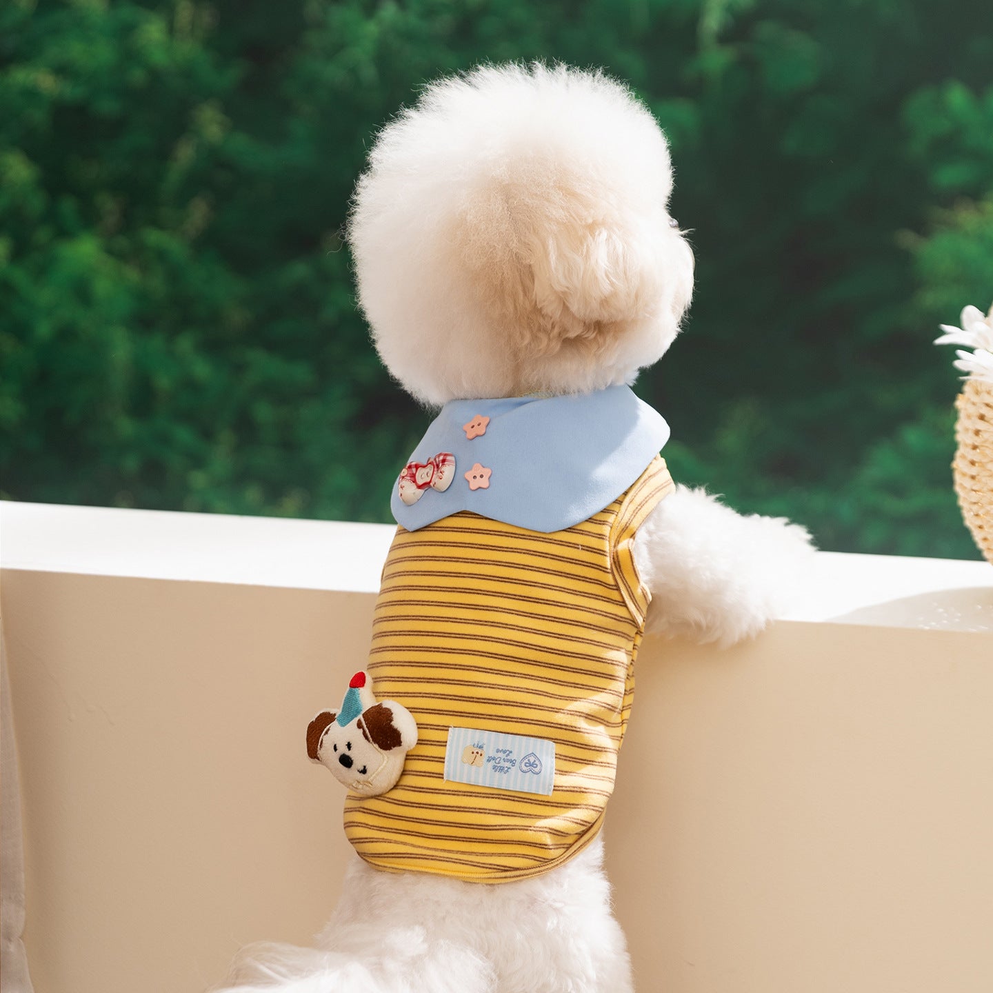 Cute Striped Pet Shirt with Detachable Collar – Soft Dog & Cat Outfit for Small Pets