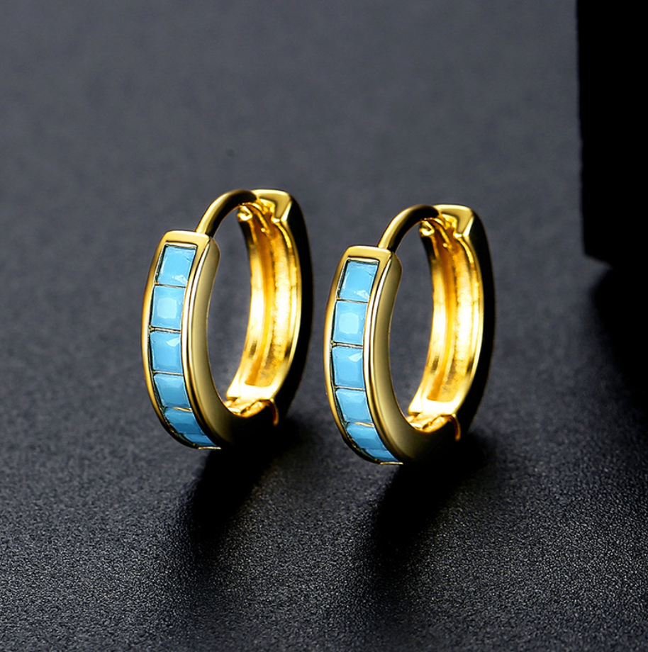 White Gold/Gold Plated Turquoise Color Hoop Earrings BBB010