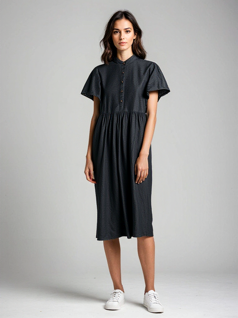 Button-Down Pleated Midi Dress CRLinen1216-028