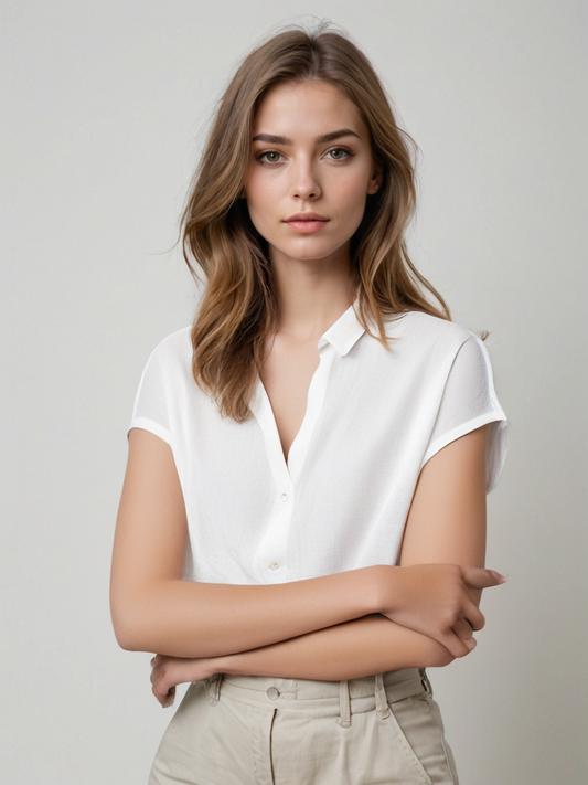 French Linen Button-Up Top – Timeless Elegance & Breathable Comfort CRLinen1216-001