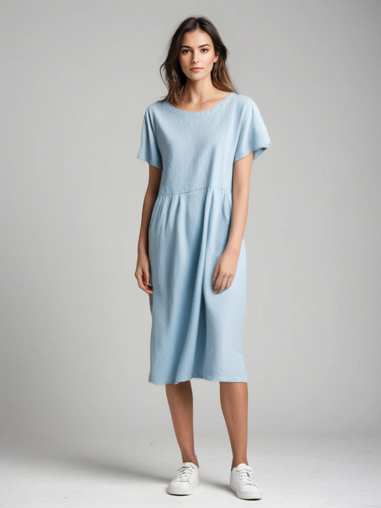 Casual Linen Short-Sleeve Midi Dress CRLinen1216-136