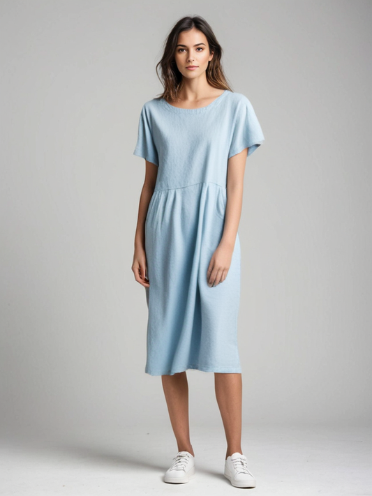 Casual Linen Short-Sleeve Midi Dress CRLinen1216-136