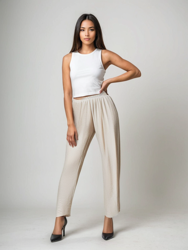Casual Loose Wide-Leg Pants with Elastic Waist CRLinen1216-109