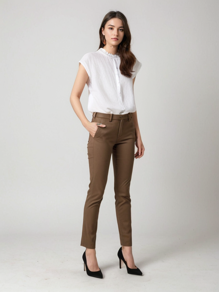 Casual Ruffle Neck Linen Blouse with Button-Up Design CRLinen1216-025