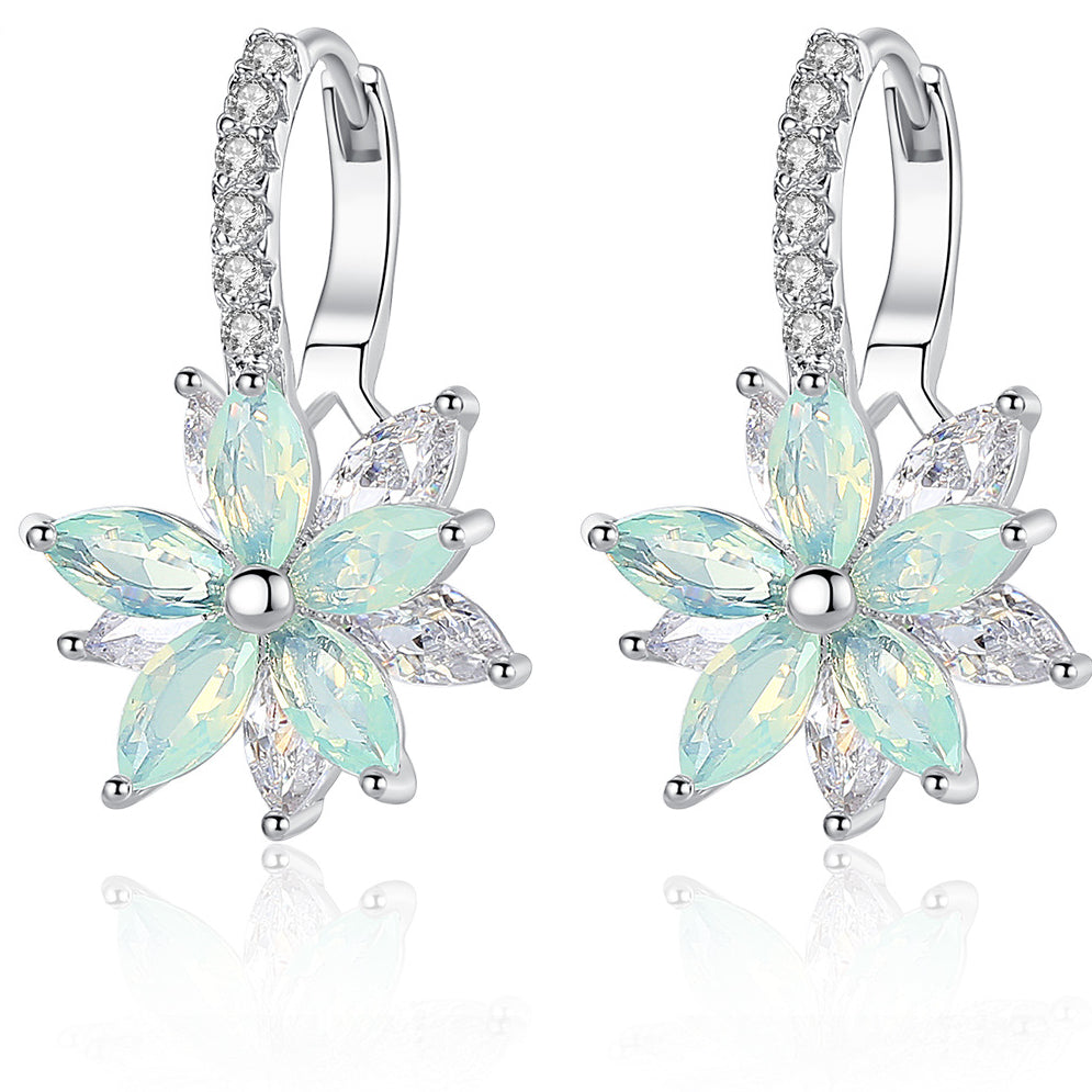 Cubic Zirconia White Gold Plated Floral Shape Earrings AAA002