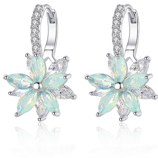 Cubic Zirconia White Gold Plated Floral Shape Earrings AAA002