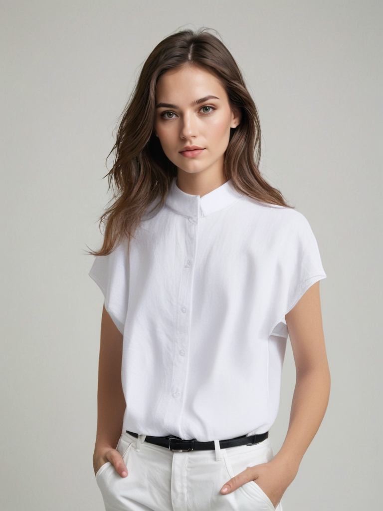 Premium 100% French Linen Button-Up Round Neckline Shirt CRLinen1124-001- KK20  DD8