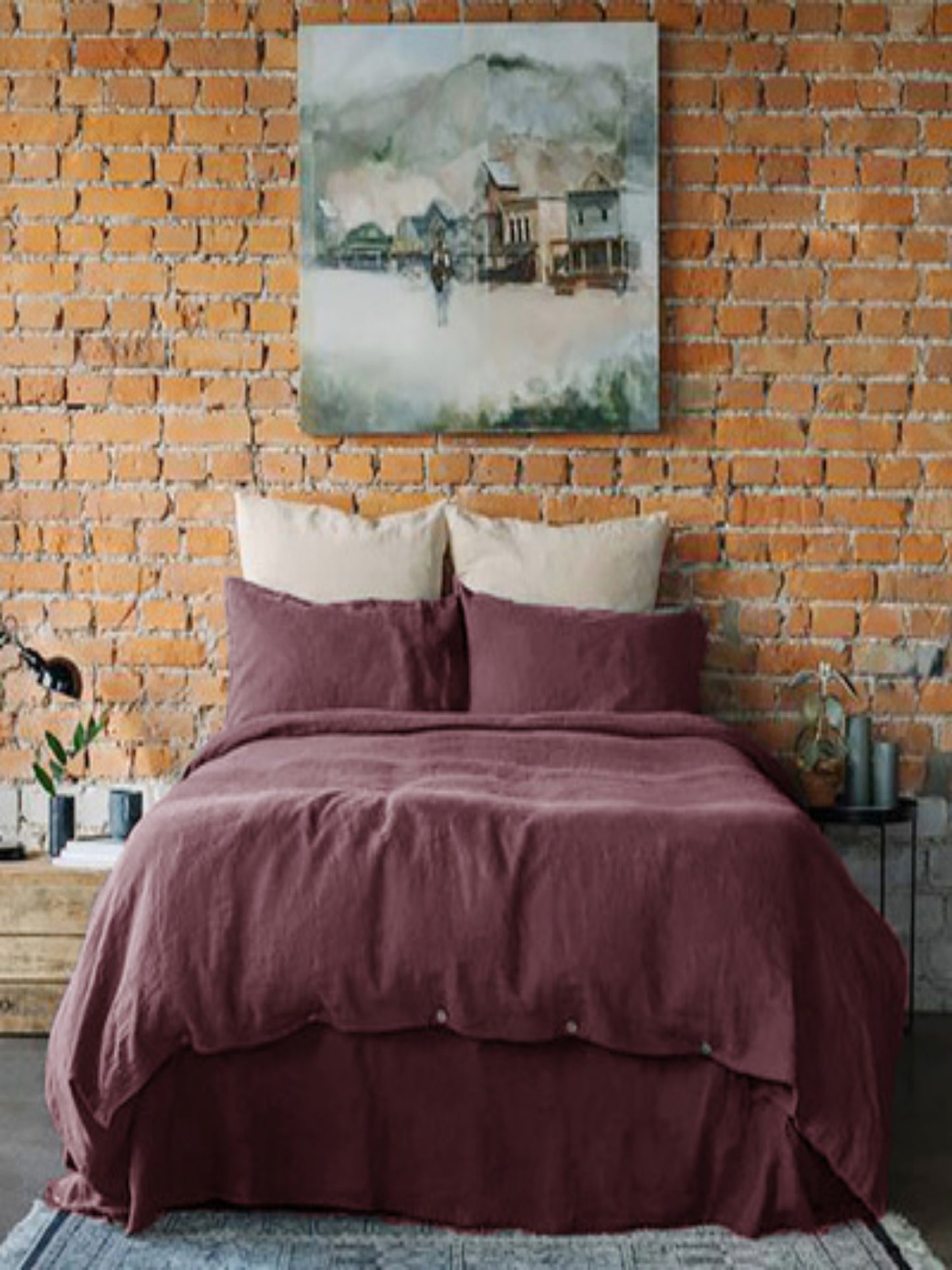 Solid Color Linen Four-Piece Bedding Set - Minimalist Style Quilt and Bed Sheet Set for Dorms